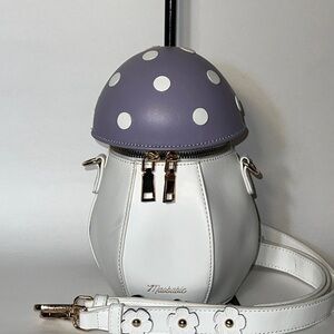 Maobabie Mushroom White and Purple Polka Dot Crossbody Bag